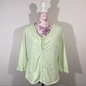 High Sierra sz:L 2pc Lime Green Pajama Button Up Over Top & Tank Sleep Shirt
